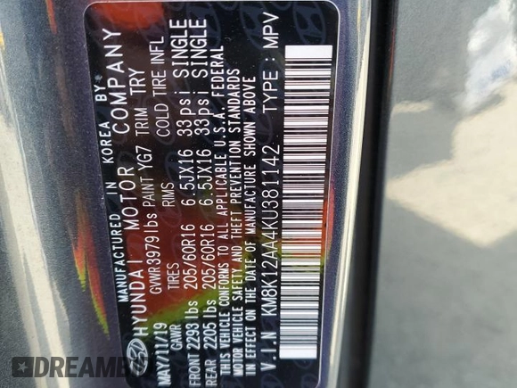 2019 Hyundai Kona SE with VIN KM8K12AA4KU381142, listed as a Copart auction lot 53502665 with 94,254 mi miles and Salvage Title. Bid and sale history available at carsss.com. Image 12.