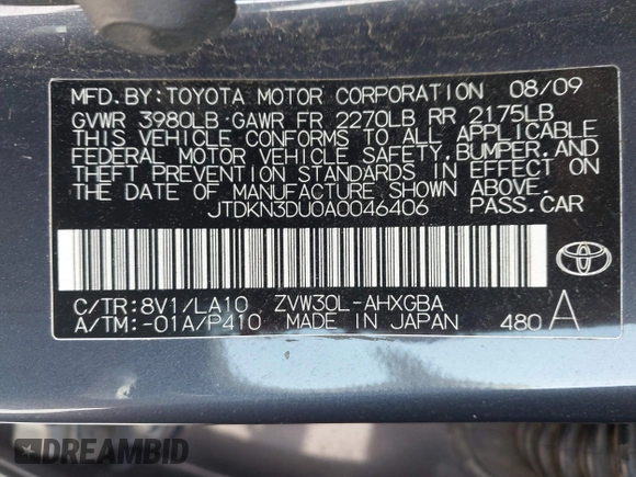 2010 Toyota Prius II with VIN JTDKN3DU0A0046406, listed as a IAAI auction lot 42116172 with 158,867 mi miles. Bid and sale history available at carsss.com. Image 9.