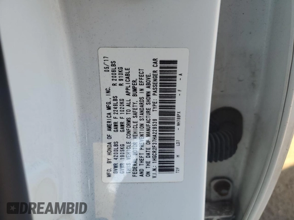 2017 Honda Accord Sedan LX with VIN 1HGCR2F37HA229539, listed as a Copart auction lot 55000965 with 131,728 mi miles and Salvage Title. Bid and sale history available at carsss.com. Image 12.