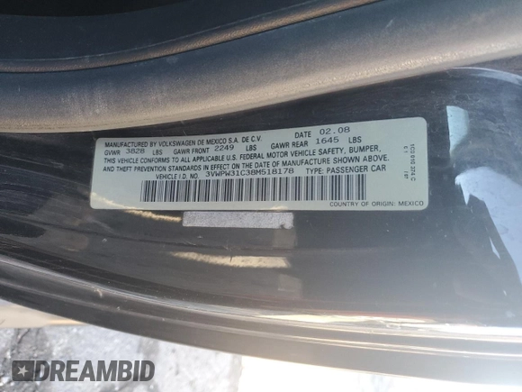 2008 Volkswagen New Beetle Coupe S with VIN 3VWPW31C38M518178, listed as a Copart auction lot 76160904 with 159,622 mi miles and Salvage Title. Bid and sale history available at carsss.com. Image 14.