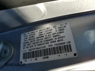 2010 Honda Accord EX z VIN 1HGCP3F79AA012370, wystawiony jako Copart lot #85742824 z przebiegiem 147 834 mil mil oraz Szkoda całkowita • Salvage title. Historia ofert i sprzedaży dostępna na DreamBid. Obrazek 12.