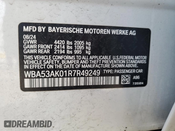 2024 BMW 2 Series 228i with VIN WBA53AK01R7R49249, listed as a Copart auction lot 48600155 with 11,263 mi miles and Salvage title. Bid and sale history available at DreamBid. Image 12.