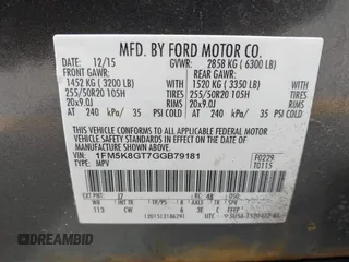 2016 Ford Explorer Sport z VIN 1FM5K8GT7GGB79181, wystawiony jako IAAI lot #42365320 z przebiegiem 261 608 mil mil oraz . Historia ofert i sprzedaży dostępna na DreamBid. Obrazek 9.