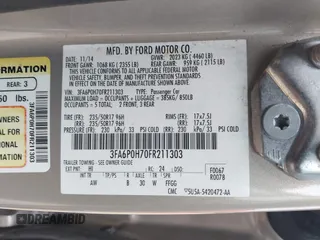 2015 Ford Fusion SE with VIN 3FA6P0H70FR211303, listed as a IAAI auction lot 41879349 with 104,896 mi miles. Bid and sale history available at carsss.com. Image 9.
