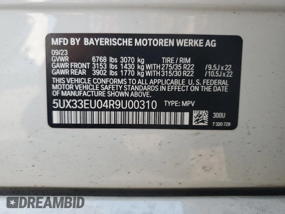 2024 BMW X5 M60i with VIN 5UX33EU04R9U00310, listed as a Copart auction lot 65352824 with 16,088 mi miles and Salvage Title. Bid and sale history available at carsss.com. Image 16.