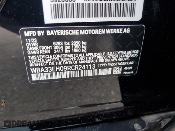 2024 BMW 7 Series 740i xDrive with VIN WBA33EH09RCR24113, listed as a Copart auction lot 56699365 with Not provided miles and Salvage title. Bid and sale history available at DreamBid. Image 13.