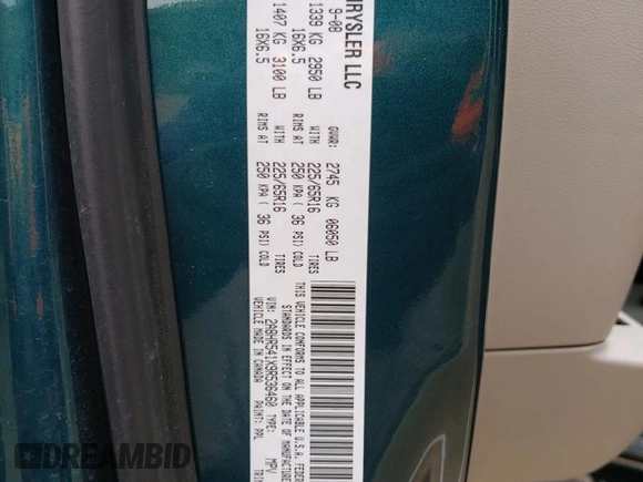 2009 Chrysler Town & Country Touring with VIN 2A8HR541X9R536460, listed as a Copart auction lot 52554635 with 109,744 mi miles and Salvage Title. Bid and sale history available at DreamBid. Image 15.
