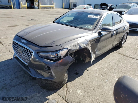 2021 Genesis G70 2.0T with VIN KMTG34LA4MU077004, listed as a Copart auction lot 71836194 with 51,624 mi miles and Salvage Title. Bid and sale history available at carsss.com. Image 1.