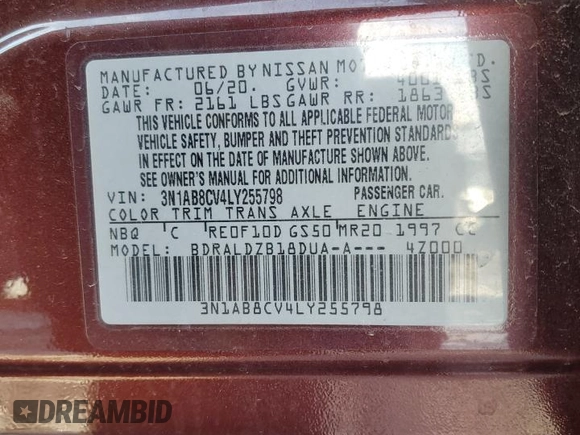 2020 Nissan Sentra SV z VIN 3N1AB8CV4LY255798, wystawiony jako Copart lot #46508865 z przebiegiem 26 559 mil mil oraz Nie do naprawy • Non repairable. Historia ofert i sprzedaży dostępna na DreamBid. Obrazek 12.