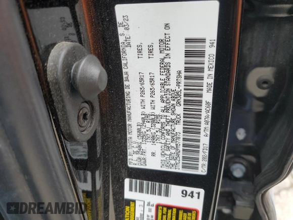 2023 Toyota Tacoma SR with VIN 3TMCZ5AN2PM577873, listed as a Copart auction lot 57361315 with 50,110 mi miles and Salvage title. Bid and sale history available at DreamBid. Image 12.