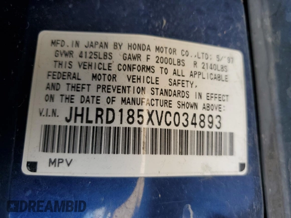 1997 Honda CR-V with VIN JHLRD185XVC034893, listed as a Copart auction lot 79101394 with 234,855 mi miles and Salvage Title. Bid and sale history available at carsss.com. Image 13.
