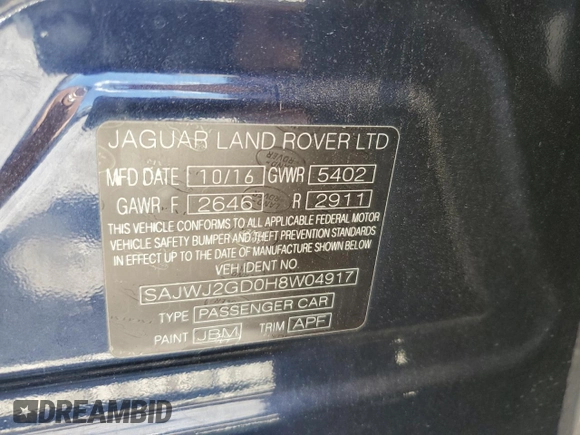 2017 Jaguar XJ with VIN SAJWJ2GD0H8W04917, listed as a Copart auction lot 72507934 with 112,042 mi miles and Salvage Title. Bid and sale history available at carsss.com. Image 14.