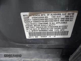 2006 Honda Pilot EX with VIN 5FNYF18496B021499, listed as a IAAI auction lot 41540784 with 232,665 mi miles and . Bid and sale history available at DreamBid. Image 9.