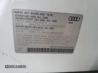 2016 Audi Q5 Premium Plus with VIN WA1D7AFP0GA092829, listed as a Copart auction lot 58058645 with 38,151 mi miles and Salvage title. Bid and sale history available at DreamBid. Image 13.