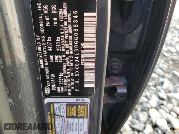 2016 Kia Optima EX with VIN 5XXGU4L30GG088346, listed as a Copart auction lot 47908124 with 107,813 mi miles and Salvage Title. Bid and sale history available at carsss.com. Image 12.