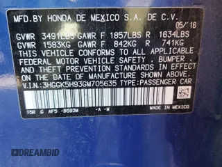 2016 Honda Fit EX-L with VIN 3HGGK5H93GM705635, listed as a Copart auction lot 41713125 with 105,730 mi miles and Salvage title. Bid and sale history available at DreamBid. Image 12.