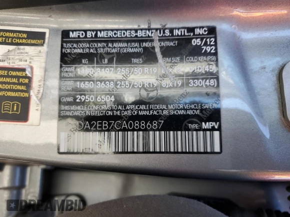 2012 Mercedes-Benz M 350 with VIN 4JGDA2EB7CA088687, listed as a Copart auction lot 48044295 with Not Provided miles and Salvage Title. Bid and sale history available at DreamBid. Image 15.
