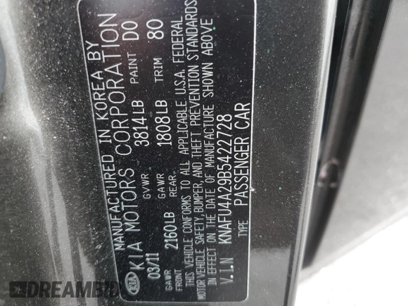 2011 Kia Forte EX with VIN KNAFU4A29B5422728, listed as a Copart auction lot 86717464 with 48,921 mi miles and Salvage Title. Bid and sale history available at carsss.com. Image 13.