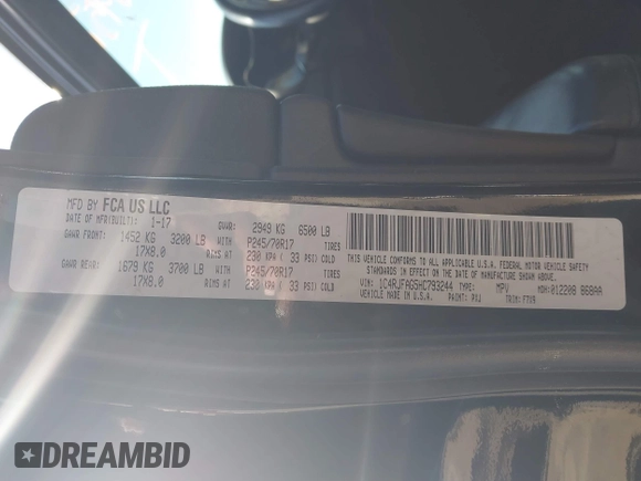 2017 Jeep Grand Cherokee Laredo with VIN 1C4RJFAG5HC793244, listed as a IAAI auction lot 41904575 with 299,722 mi miles. Bid and sale history available at carsss.com. Image 9.