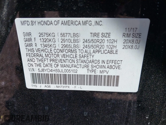 2018 Acura MDX Technology with VIN 5J8YD4H59JL005102, listed as a IAAI auction lot 42155562 with 71,890 mi miles and . Bid and sale history available at DreamBid. Image 9.