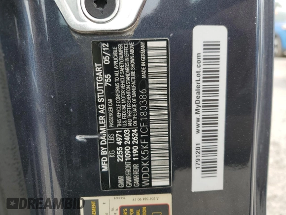 2012 Mercedes-Benz E 350 with VIN WDDKK5KF1CF180386, listed as a Copart auction lot 50372015 with 99,956 mi miles and Salvage Title. Bid and sale history available at DreamBid. Image 12.