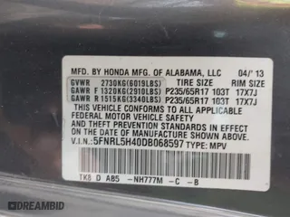 2013 Honda Odyssey EX with VIN 5FNRL5H40DB068597, listed as a IAAI auction lot 41910524 with 164,991 mi miles. Bid and sale history available at carsss.com. Image 9.