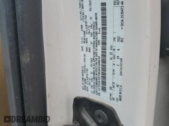 2016 Ford F-150 XLT with VIN 1FTEW1EF8GKD28630, listed as a Copart auction lot 53549385 with 171,388 mi miles and Salvage title. Bid and sale history available at DreamBid. Image 14.