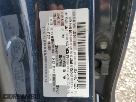 2017 Mazda 3 Sport with VIN 3MZBN1U70HM150090, listed as a Copart auction lot 53335695 with 93,763 mi miles and Salvage Title. Bid and sale history available at DreamBid. Image 12.
