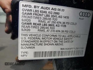 2020 Audi Q7 Premium z VIN WA1AXAF77LD011191, wystawiony jako Copart lot #59486735 z przebiegiem 46 783 mil mil oraz Nie do naprawy • Non repairable. Historia ofert i sprzedaży dostępna na DreamBid. Obrazek 13.