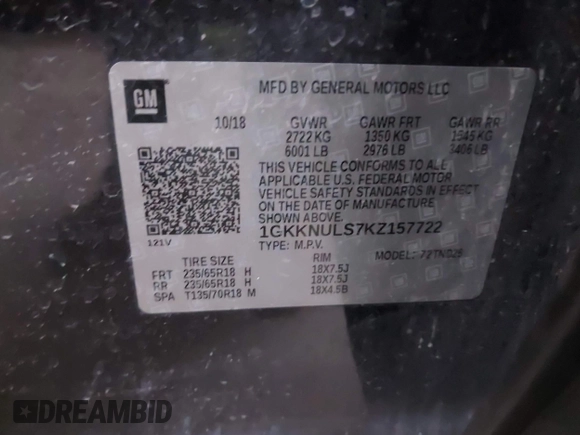 2019 GMC Acadia SLT z VIN 1GKKNULS7KZ157722, wystawiony jako IAAI lot #42057189 z przebiegiem 78 697 mil mil oraz . Historia ofert i sprzedaży dostępna na DreamBid. Obrazek 9.