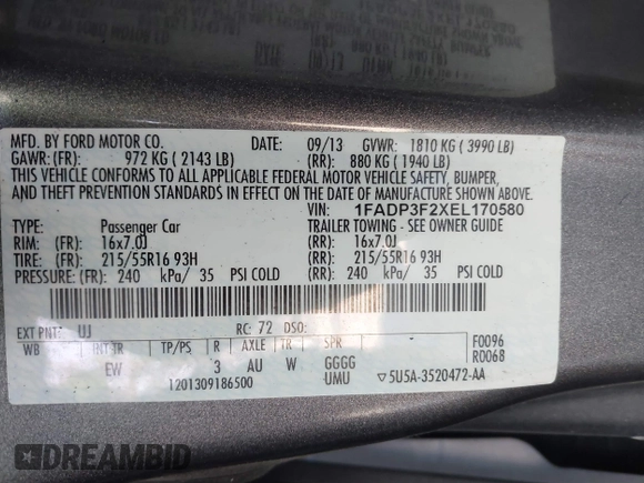 2014 Ford Focus SE with VIN 1FADP3F2XEL170580, listed as a IAAI auction lot 41752699 with 102,666 mi miles. Bid and sale history available at carsss.com. Image 9.