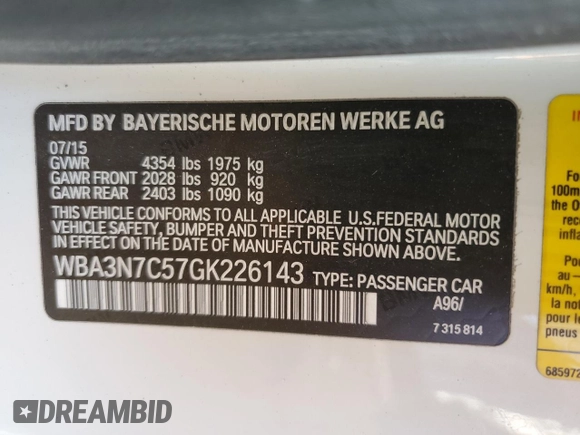 2016 BMW 4 Series 428i with VIN WBA3N7C57GK226143, listed as a Copart auction lot 44036805 with 117,218 mi miles and Salvage Title. Bid and sale history available at carsss.com. Image 12.