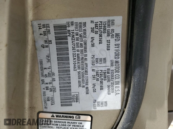 2002 Ford Explorer XLT с VIN 1FMZU73E12ZA10462, выставлен на аукционе Copart как лот 58245845 с пробегом 245 841 миль миль и Списание • Salvage title. История ставок и продаж доступна на DreamBid. Изображение 13.