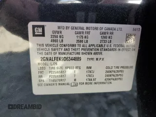 2013 Chevrolet Equinox LTZ z VIN 2GNALFEK9D6344889, wystawiony jako Copart lot #70767943 z przebiegiem 89 463 mil mil oraz Szkoda całkowita • Salvage title. Historia ofert i sprzedaży dostępna na DreamBid. Obrazek 12.