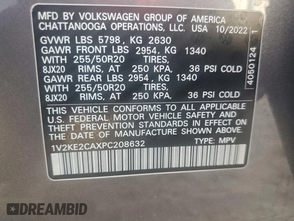 2023 Volkswagen Atlas SE с VIN 1V2KE2CAXPC208632, выставлен на аукционе Copart как лот 78343674 с пробегом 25 009 миль миль и Списание • Salvage title. История ставок и продаж доступна на DreamBid. Изображение 15.