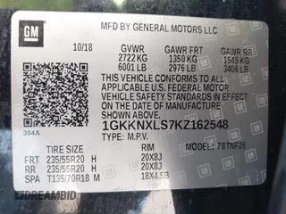 2019 GMC Acadia Denali with VIN 1GKKNXLS7KZ162548, listed as a IAAI auction lot 41815453 with 85,089 mi miles and . Bid and sale history available at carsss.com. Image 9.
