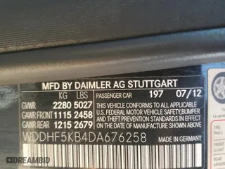 2013 Mercedes-Benz E-Class E 350 Luxury with VIN WDDHF5KB4DA676258, listed as a Copart auction lot 50431465 with 102,305 mi miles and Salvage Title. Bid and sale history available at carsss.com. Image 12.