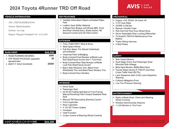 2024 Toyota 4Runner TRD Off Road with VIN JTEPU5JR5R6276743, listed as a Copart auction lot 89307525 with 11,234 mi miles and Non Repairable. Bid and sale history available at carsss.com. Image 12.