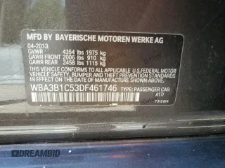 2013 BMW 3 Series 320i with VIN WBA3B1C53DF461746, listed as a Copart auction lot 55137725 with 116,009 mi miles and Clean Title. Bid and sale history available at carsss.com. Image 12.