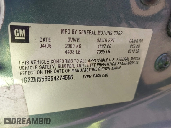 2006 Pontiac G6 GT with VIN 1G2ZH558564274506, listed as a IAAI auction lot 41757399 with 365,128 mi miles and . Bid and sale history available at DreamBid. Image 9.