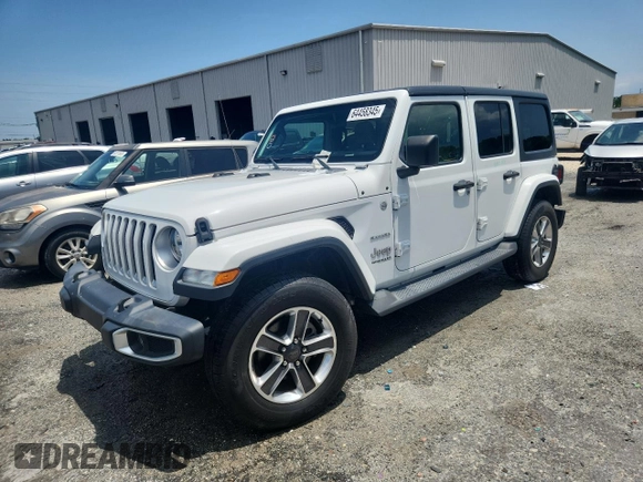 2020 Jeep Wrangler Unlimited Sahara with VIN 1C4HJXEN7LW165137, listed as a Copart auction lot 64458345 with 82,553 mi miles and Salvage title. Bid and sale history available at DreamBid. Image 1.