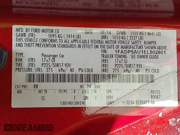 2014 Ford C-Max SE with VIN 1FADP5AU1EL502801, listed as a IAAI auction lot 42161200 with 178,199 mi miles. Bid and sale history available at carsss.com. Image 9.