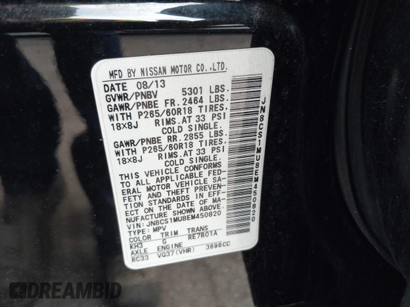 2014 Infiniti QX70 с VIN JN8CS1MU8EM450820, выставлен на аукционе IAAI как лот 42789920 с пробегом 140 621 миль миль и . История ставок и продаж доступна на DreamBid. Изображение 9.