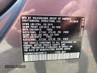2019 Volkswagen Atlas SE с VIN 1V2WR2CA8KC535710, выставлен на аукционе Copart как лот 63917105 с пробегом 189 919 миль миль и Чистый • Clean title. История ставок и продаж доступна на DreamBid. Изображение 12.