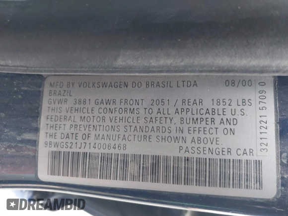 2001 Volkswagen Golf с VIN 9BWGS21J714006468, выставлен на аукционе IAAI как лот 40826518 с пробегом 123 644 миль миль и . История ставок и продаж доступна на DreamBid. Изображение 9.