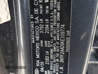 2019 Kia Forte LXS with VIN 3KPF24AD9KE109774, listed as a Copart auction lot 55360925 with 54,795 mi miles and Salvage Title. Bid and sale history available at DreamBid. Image 13.