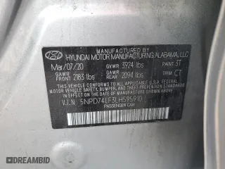 2020 Hyundai Elantra SE with VIN 5NPD74LF3LH595910, listed as a Copart auction lot 88266225 with 46,451 mi miles and Salvage Title. Bid and sale history available at carsss.com. Image 13.