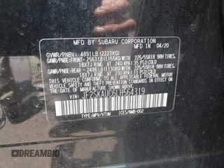 2020 Subaru Forester Limited with VIN JF2SKAUC6LH564319, listed as a IAAI auction lot 42301777 with 91,372 mi miles and . Bid and sale history available at DreamBid. Image 9.