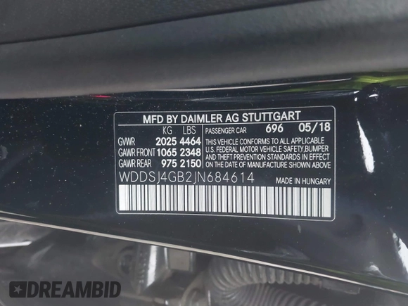 2018 Mercedes-Benz CLA 250 with VIN WDDSJ4GB2JN684614, listed as a IAAI auction lot 41565433 with 121,989 mi miles and . Bid and sale history available at DreamBid. Image 9.