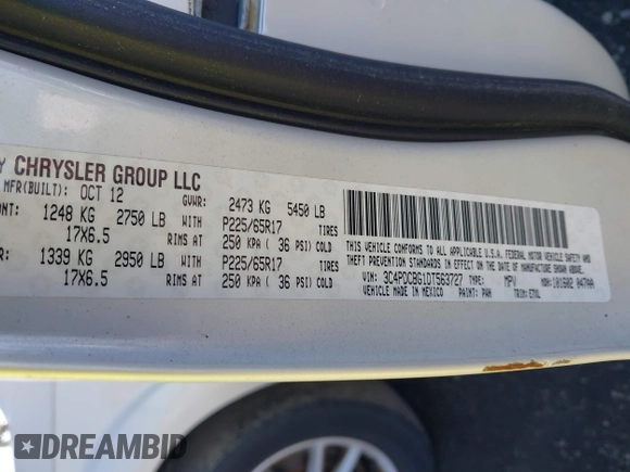2013 Dodge Journey SXT with VIN 3C4PDCBG1DT563727, listed as a IAAI auction lot 42003852 with 202,516 mi miles and . Bid and sale history available at DreamBid. Image 9.